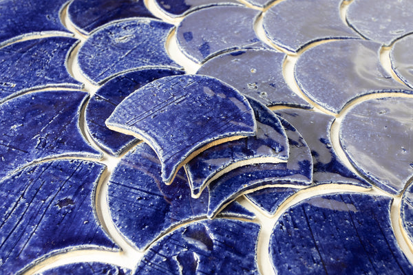Evoke Nostalgia with Deep Royal Blue Leaf-Shaped Tiles AFXXGA
