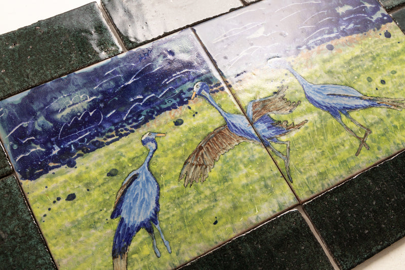 0.46m² Blue Crane Birds Ceramic Mural - FMUTWZ_11D