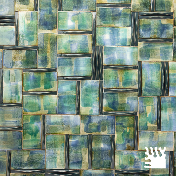 Artistic Blend of Hand-Painted Green Blue and 3D Tiles - HHKNYN