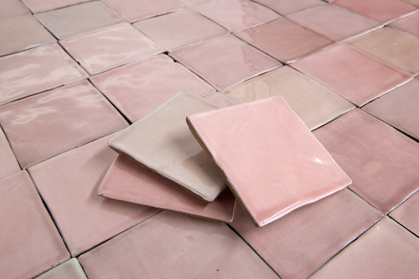 Designer Pink Handmade Square Tiles JNEQUU