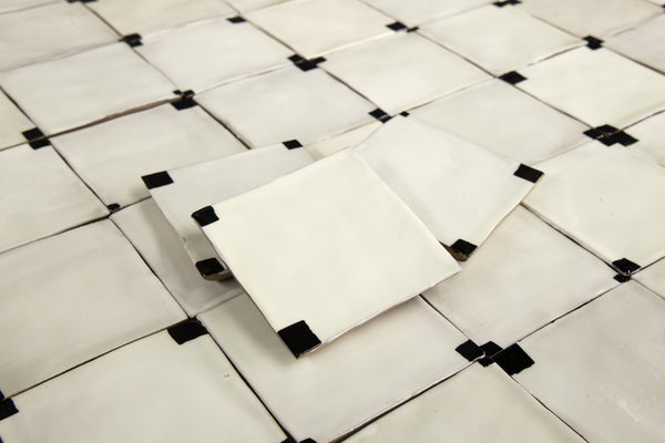 Cream Square Ceramic Tiles with Black Hand-Painted Corners - PVKLQX_WS_Plain_6B