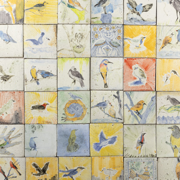 Colourful Hand-Painted Birds on Square Tiles TLAWAD