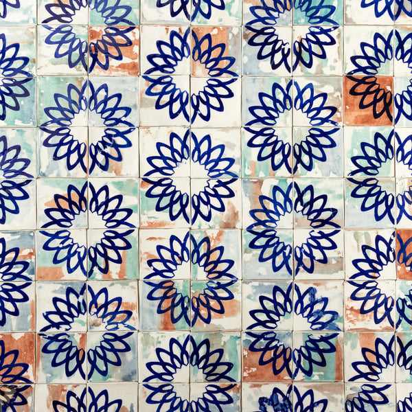 Hand-Printed Geometric Flower Pattern Tiles - VPVTFS_13B