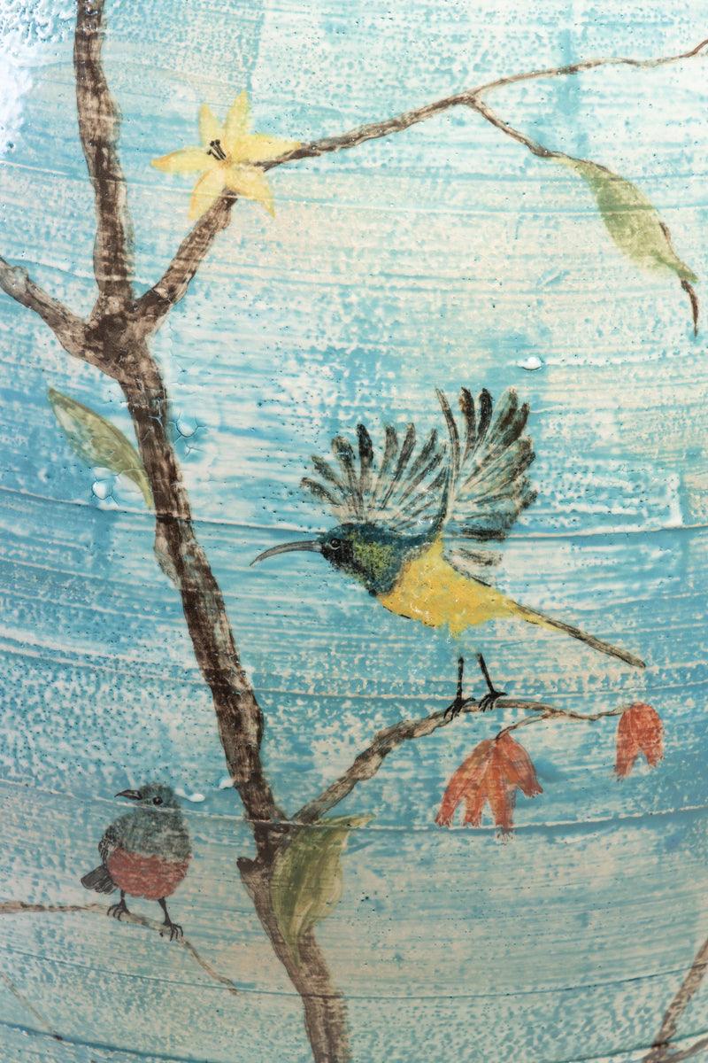 Birds in a Tree on Blue Vessel - XZRBXZ