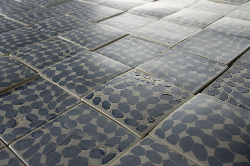Blend of blue pattern on white handmade square tiles 6H66GC 10B