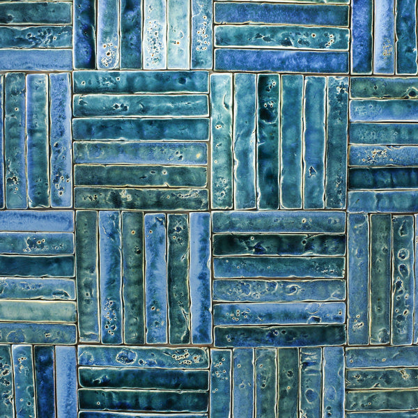 Pitted hand made rectangle tile Aqua Blues HHZKZG 1B