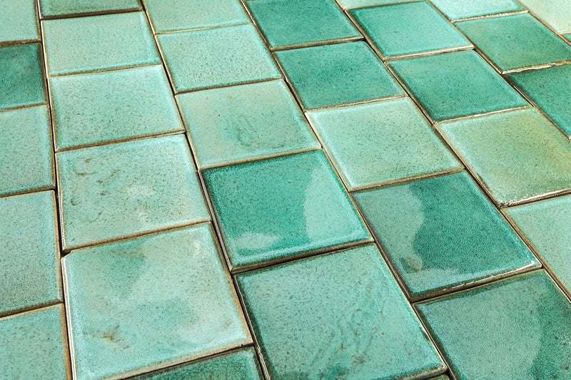 Hand Made Square Tile Green Glaze XEWFD2 6B