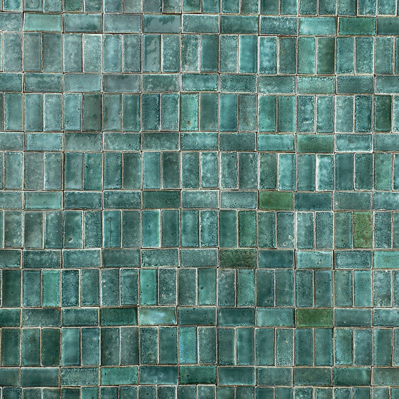 Rectangular Klompie Tile Glassy Deep Greens ZFWZDZ 7C