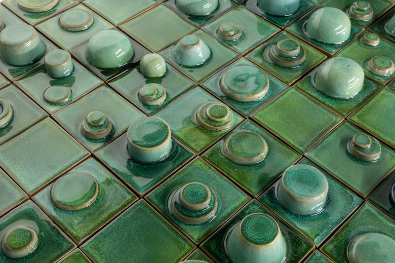 Hand-Made Square 3D Green Tiles - 06LLM5-WS