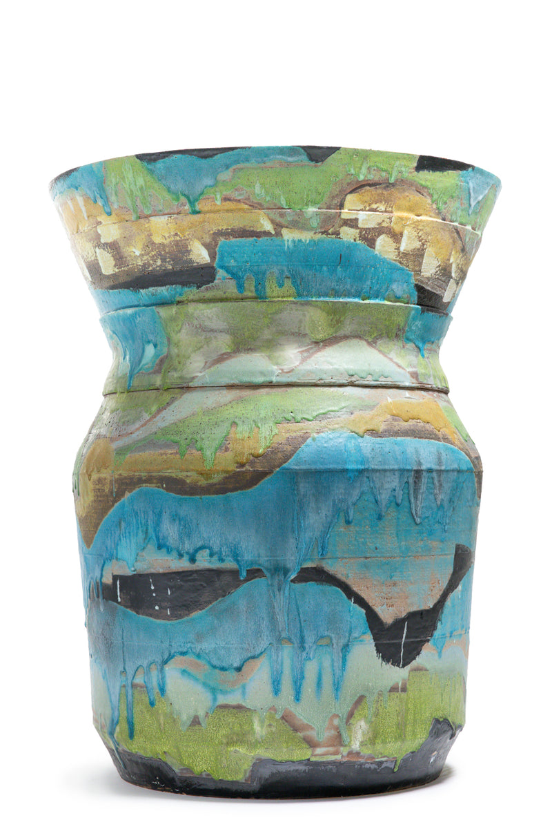 Blue & Green Hand-Painted Ceramic Vessel - 15JJNL