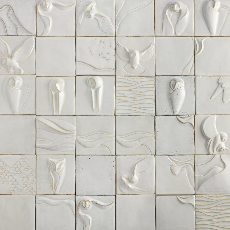 White Sculptural Owl Figure Tiles - 1SQ1NL-WS