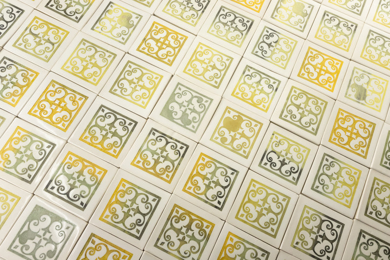 Green, Yellow & Black Geometric Hand-Printed Pattern Tiles - 3JVD5Q