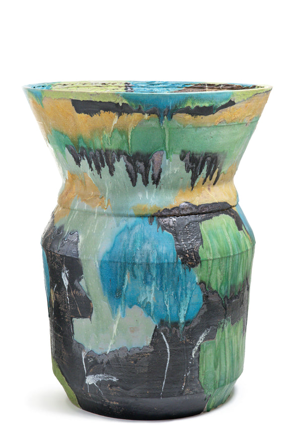 Blue & Green Hand-Painted Ceramic Vessel - 51LPON