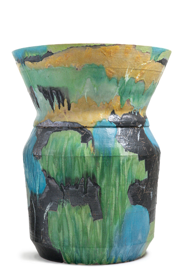 Blue & Green Hand-Painted Ceramic Vessel - 51LPON