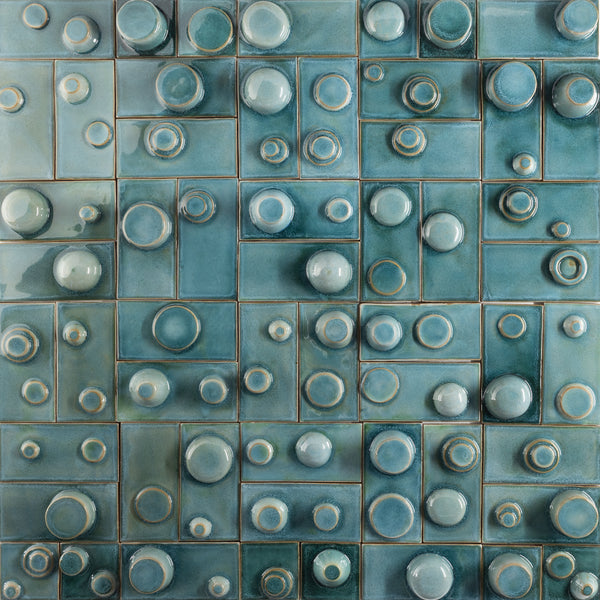 Hand-Made Square 3D Teal Tiles - 5D1K2H-EX