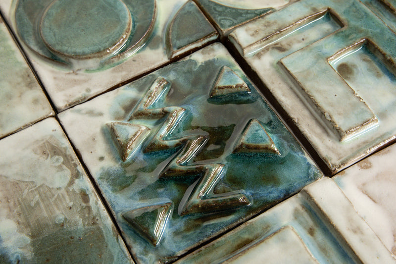 Handmade Sculptural Abstract Green & White Tiles - 7FGDX1-WS