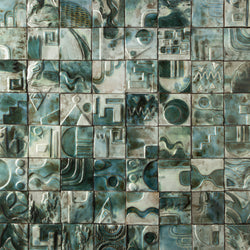 Handmade Sculptural Abstract Green & White Tiles - 7FGDX1-WS