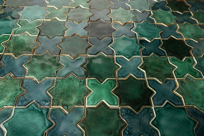 Exquisite Persian-inspired Hand-Pressed Tiles: A Luxurious Green Glaze Extravaganza - 7R3S8B