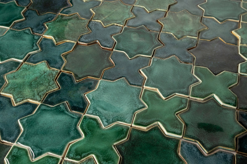 Exquisite Persian-inspired Hand-Pressed Tiles: A Luxurious Green Glaze Extravaganza - 7R3S8B