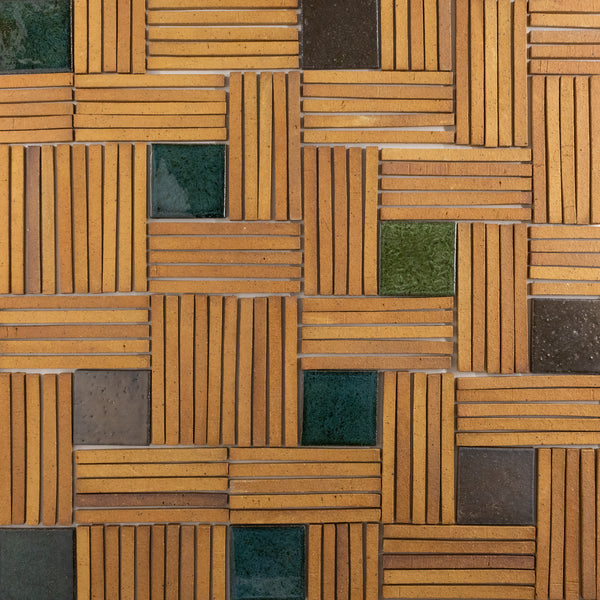 Blend of Terracotta Slender Rectangular With Green Squares Tiles - 8AN828-WS