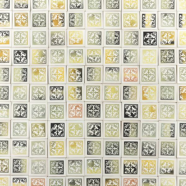 Multi-Colour Geometric Hand-Printed Pattern Tiles - 9NUNER-Matt_18B