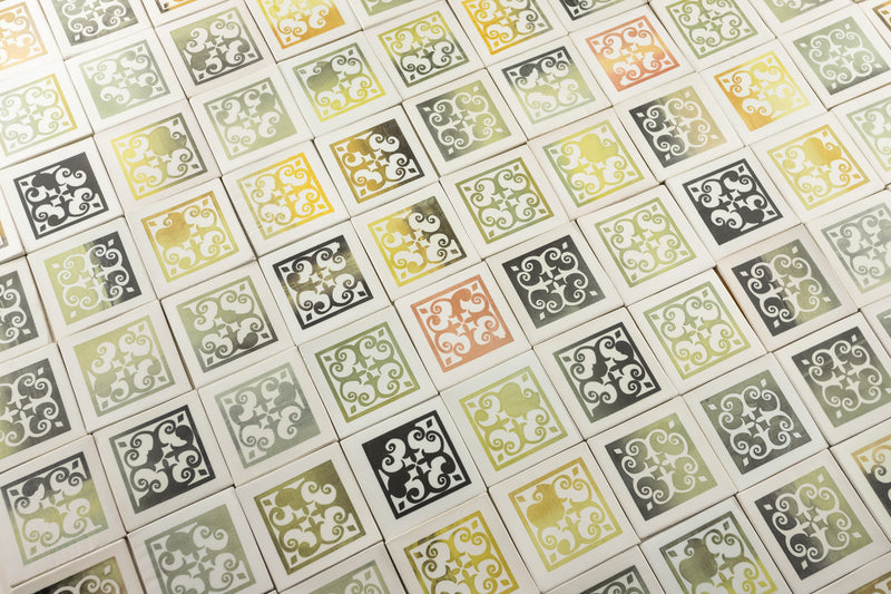 Multi-Colour Geometric Hand-Printed Pattern Tiles - 9NUNER-Matt_18B