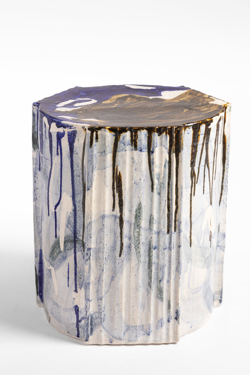 Blue & Sepia Handcrafted Ceramic Side Table 373mm - AAACFG