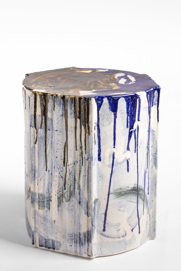 Blue & Sepia Handcrafted Ceramic Side Table 373mm - AAACFG