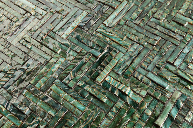 Hand-Made Slender Green Textured Ceramics Wall Tiles - AAKGEK-EX