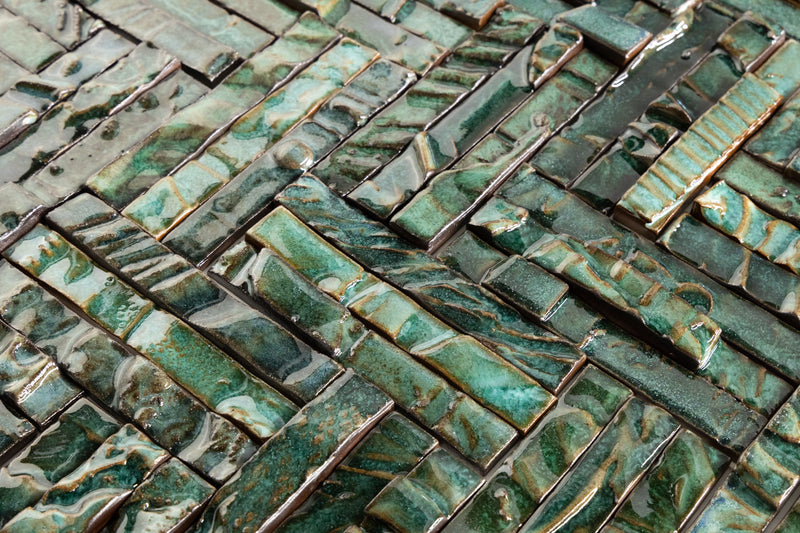 Hand-Made Slender Green Textured Ceramics Wall Tiles - AAKGEK-EX