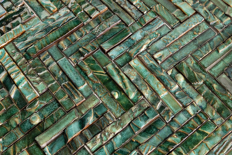 Hand-Made Slender Green Textured Ceramics Wall Tiles - AAKGEK-EX