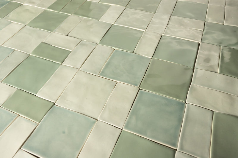 Blend of Rectangular & Square Pale Green Tiles  ABIDJB_WS