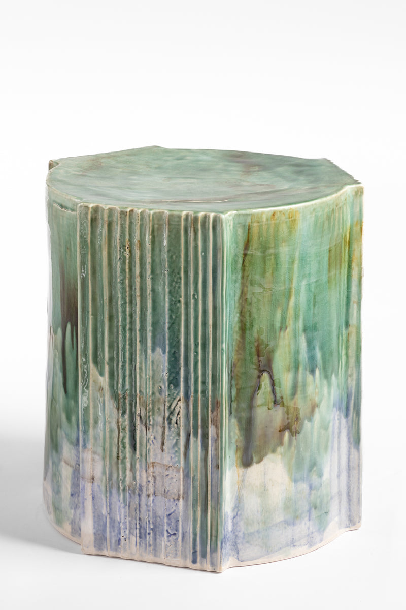 Flowing Green Handcrafted Ceramic Side Table 363mm - ADEAFF