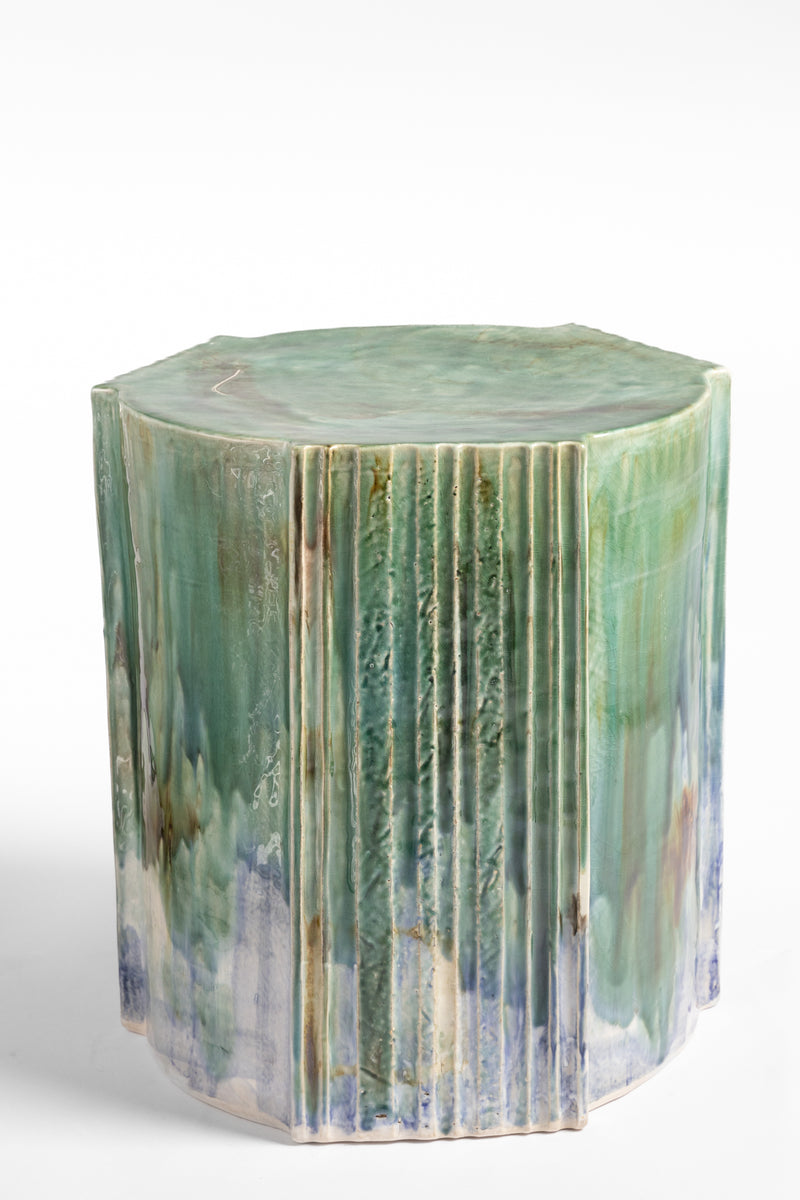 Flowing Green Handcrafted Ceramic Side Table 363mm - ADEAFF