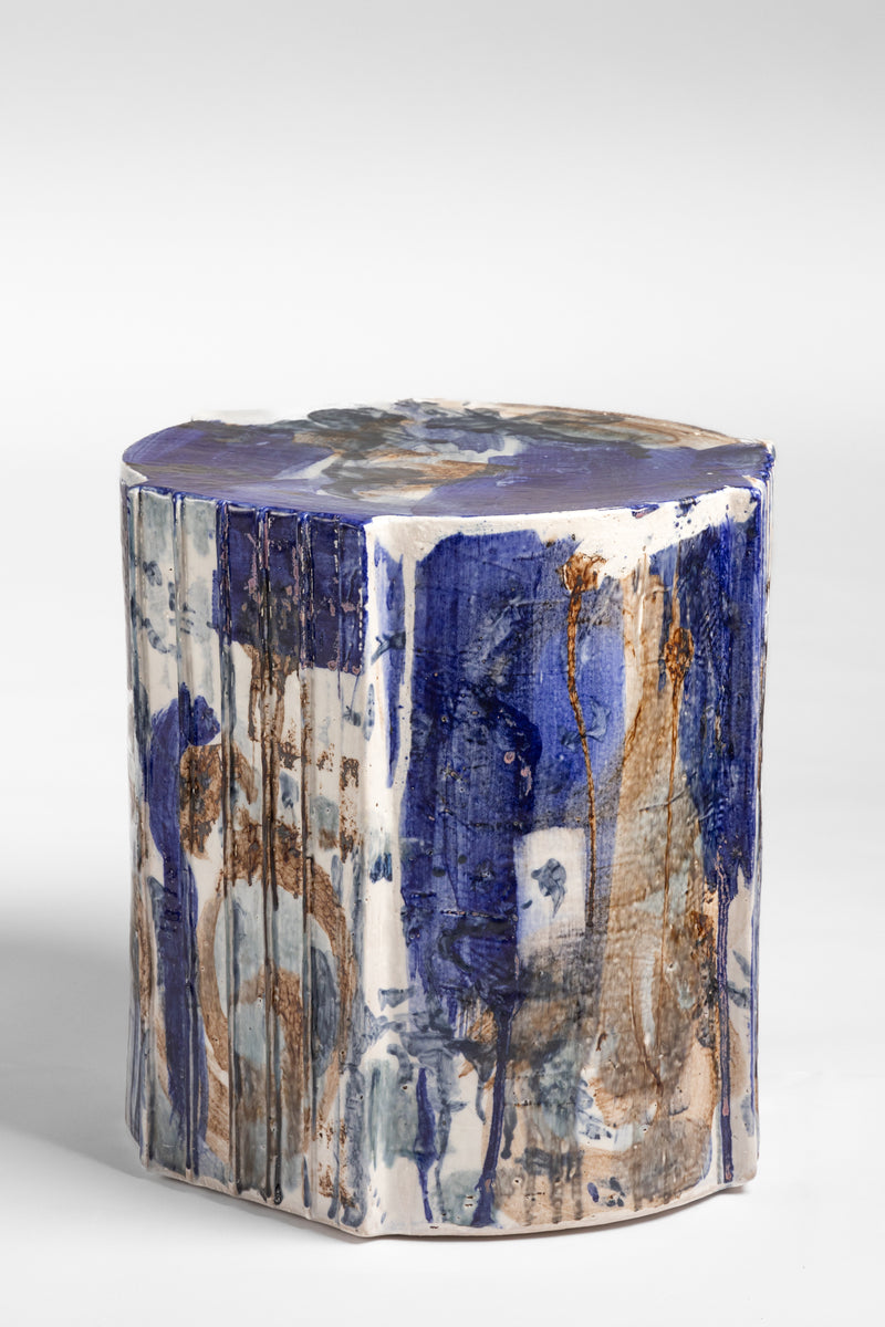 Blue & Brown Handcrafted Ceramic Side Table 373mm - AEAEJG