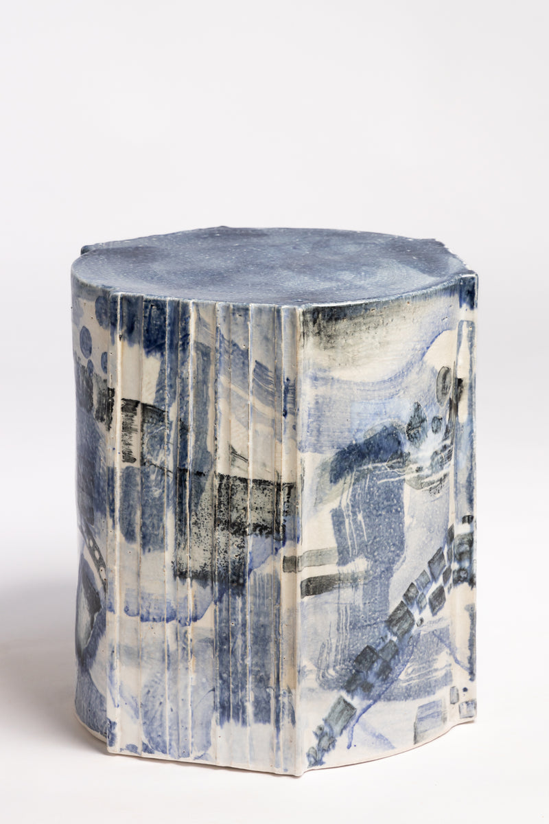 Blue & White Handcrafted Ceramic Side Table 390mm - AFGDJL