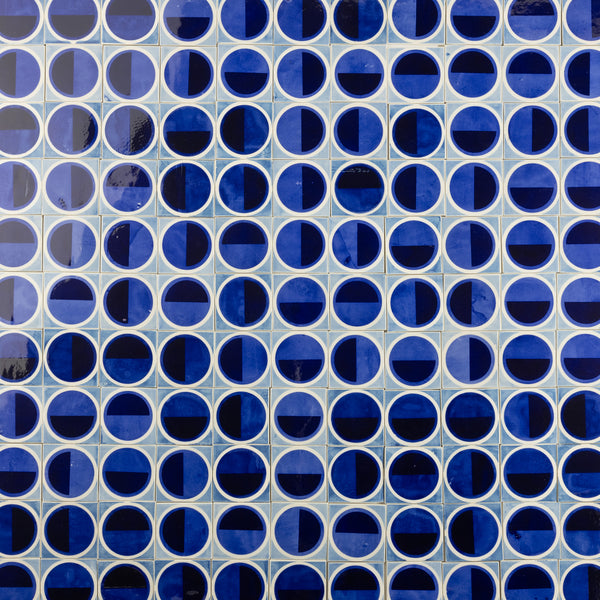 Geometric Circle Hand-Printed Blue and White Tiles -  AKDEHG-WS