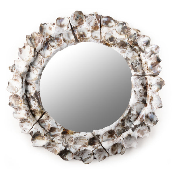 Medium Cream & Brown Ceramic Mirror - AKJIDC