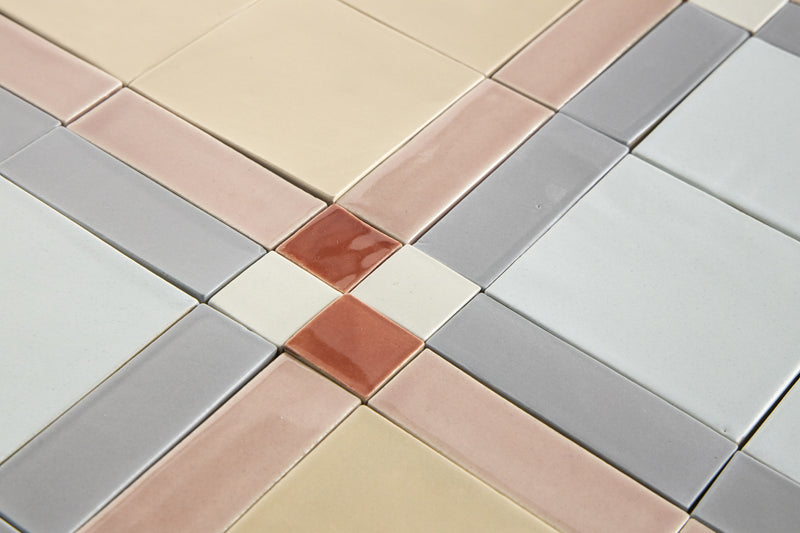 Multi-Coloured Geometric Square Pattern Tiles - AKMBEF-EX