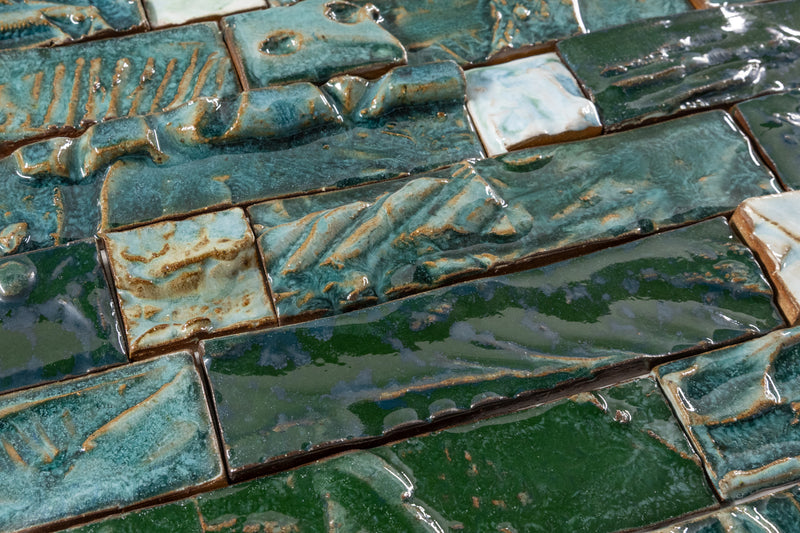 Hand-Made Green Textured Ceramics Wall Tiles - AMHMCB-WS