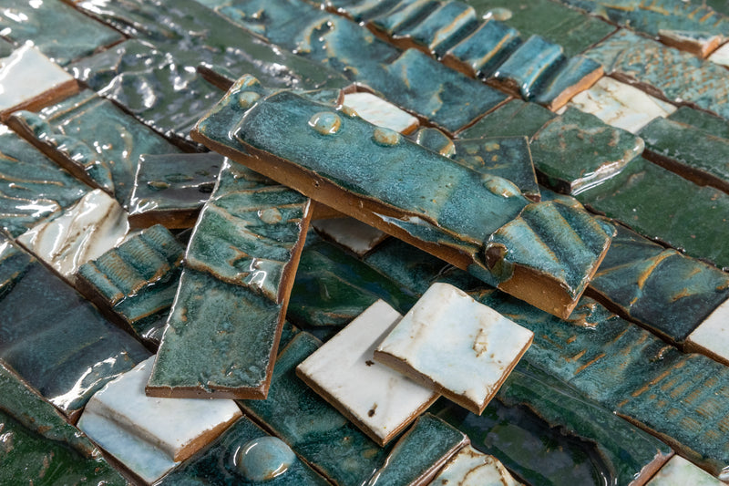 Hand-Made Green Textured Ceramics Wall Tiles - AMHMCB-WS