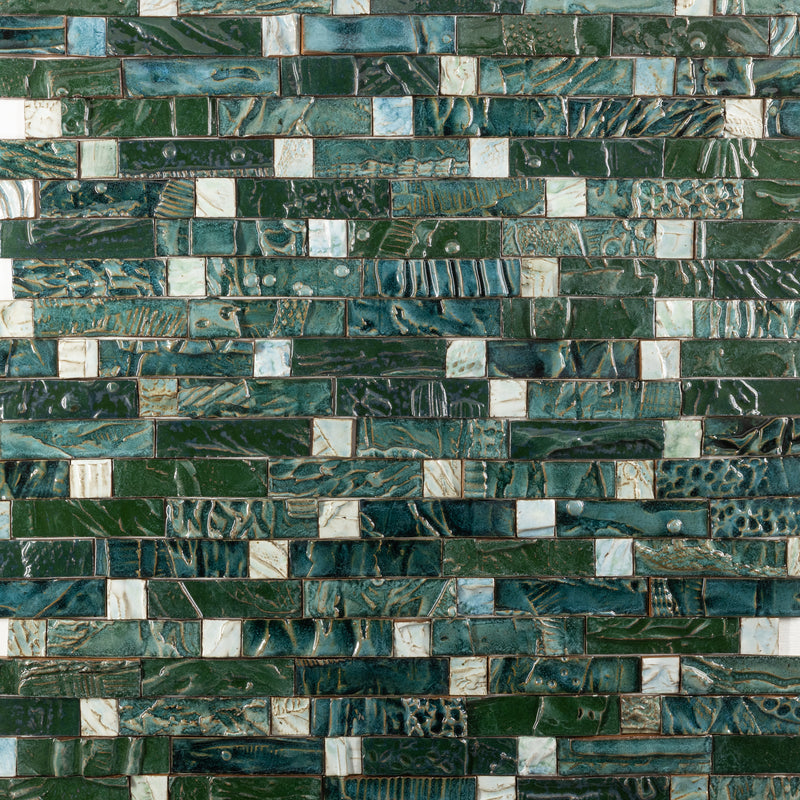 Hand-Made Green Textured Ceramics Wall Tiles - AMHMCB-WS