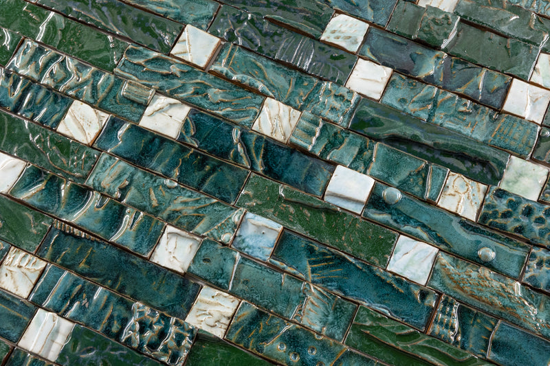 Hand-Made Green Textured Ceramics Wall Tiles - AMHMCB-WS