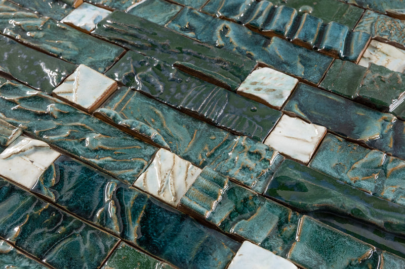 Hand-Made Green Textured Ceramics Wall Tiles - AMHMCB-WS