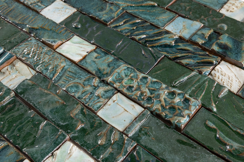 Hand-Made Green Textured Ceramics Wall Tiles - AMHMCB-WS