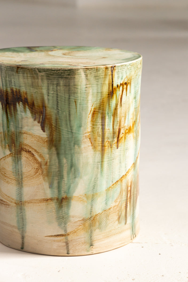 Green and Brown Abstract Hand-Painted Ceramic Side Table - AXTWYW