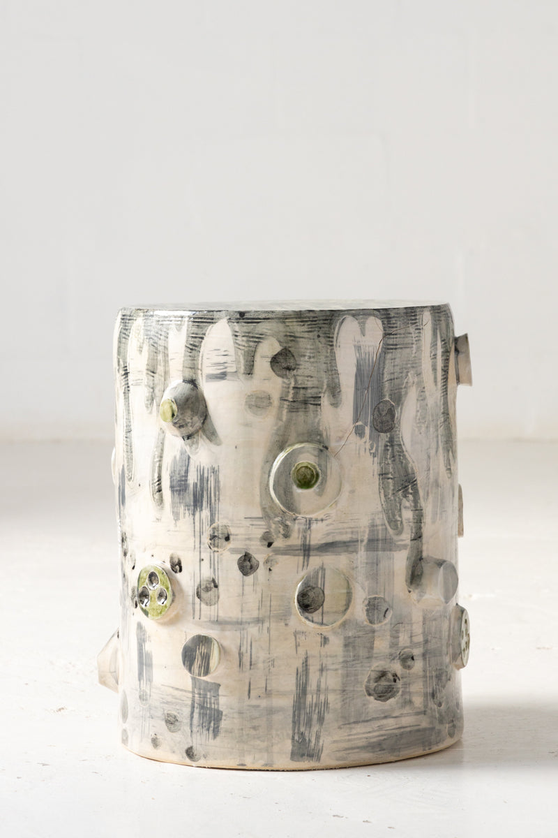 Olive & Tan Sculptural Ceramic Side Table - BBKERJ