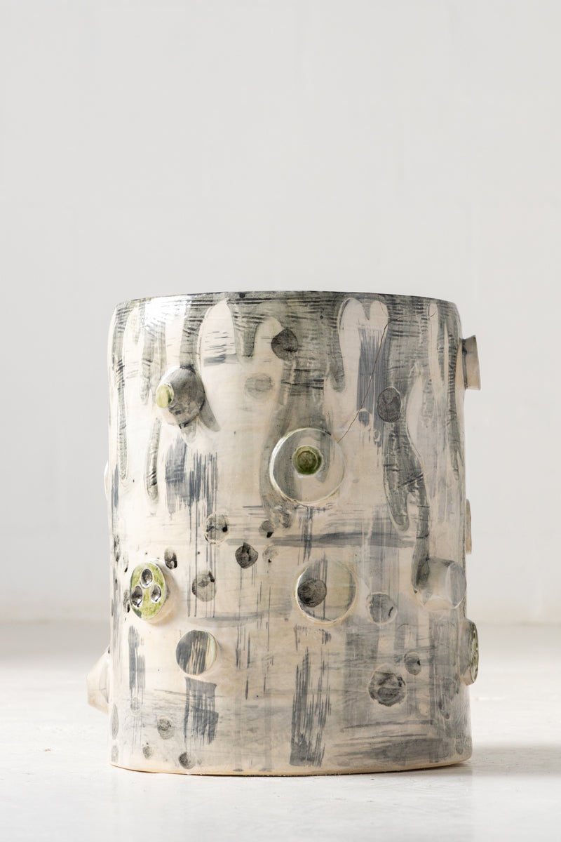 Olive & Tan Sculptural Ceramic Side Table - BBKERJ