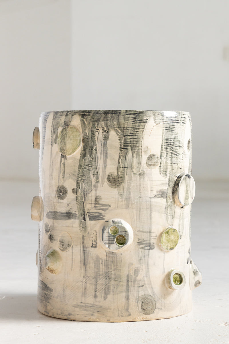 Olive & Tan Sculptural Ceramic Side Table - BBKERJ