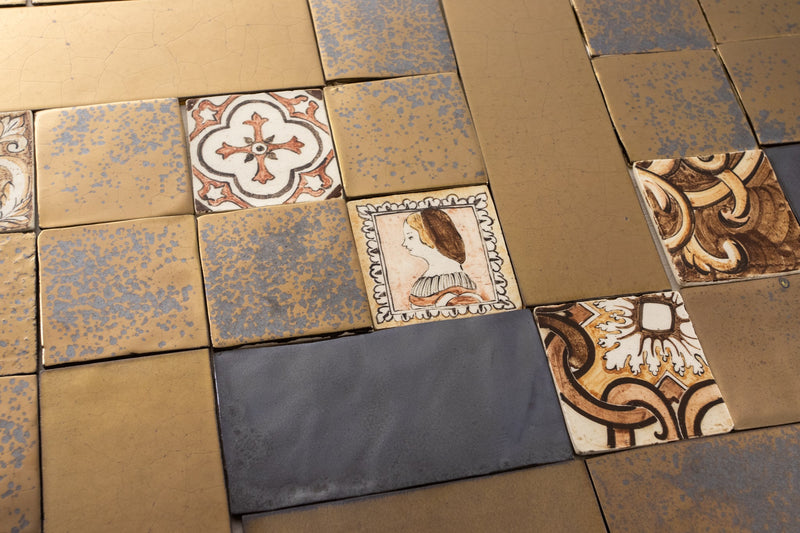 Bronze and Hand-Painted Square Tiles BBZRUH_13B